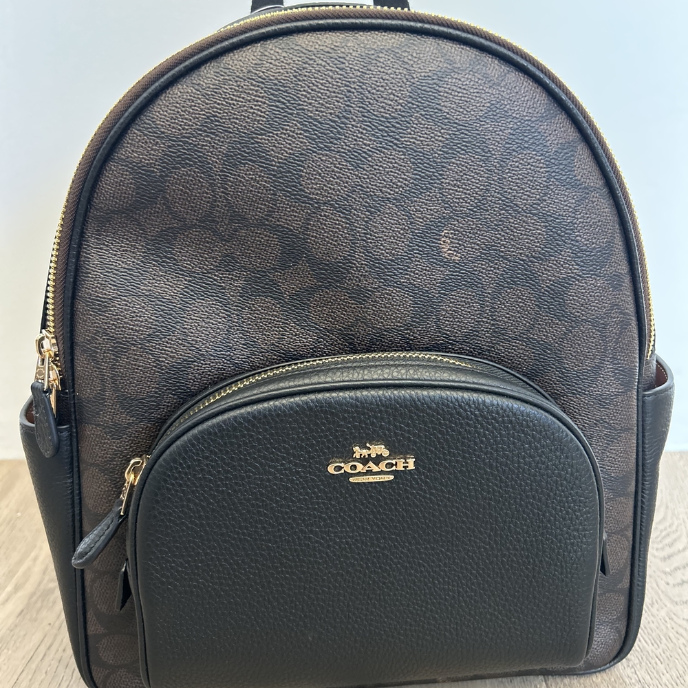 Coach Brown and Black Signature Monogram Backpack